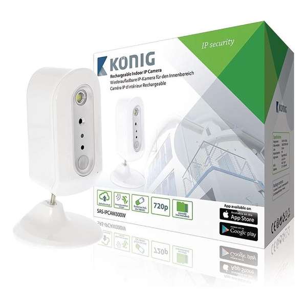 König HD IP-Camera Binnen 720P Oplaadbaar Wit/Zilver