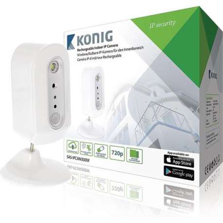 König HD IP-Camera Binnen 720P Oplaadbaar Wit/Zilver