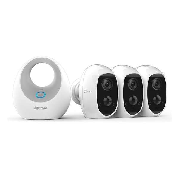 EZVIZ C3A 3-pack - Draadloze IP-beveiligingscamera's met Basisstation -  Full-HD - Voor binnen en buiten - Wit