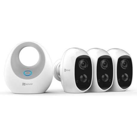 EZVIZ C3A 3-pack - Draadloze IP-beveiligingscamera's met Basisstation -  Full-HD - Voor binnen en buiten - Wit