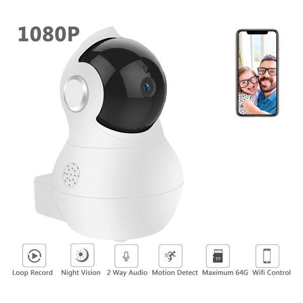 WiFi IP Beveiligingscamera met IR Infrarood Nachtvisie, Intercom en SD Opslag - Draaibaar - WiFi Smart Net Camera