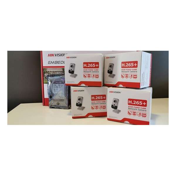 Hikvision set 4x 6mp WiFi/PoE binnencamera + recorder + 1TB Harde schijf