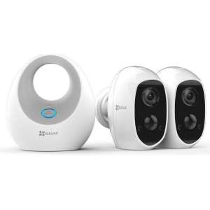 EZVIZ C3A 2pack - Draadloze IP-beveiligingscamera's met Basisstation -  Full-HD - Voor binnen en buiten - Wit