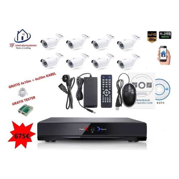 Home-Locking camerasysteem met NVR 2.0MP H265 POE en 8 buitencamera's  2.0MP CS-8-489