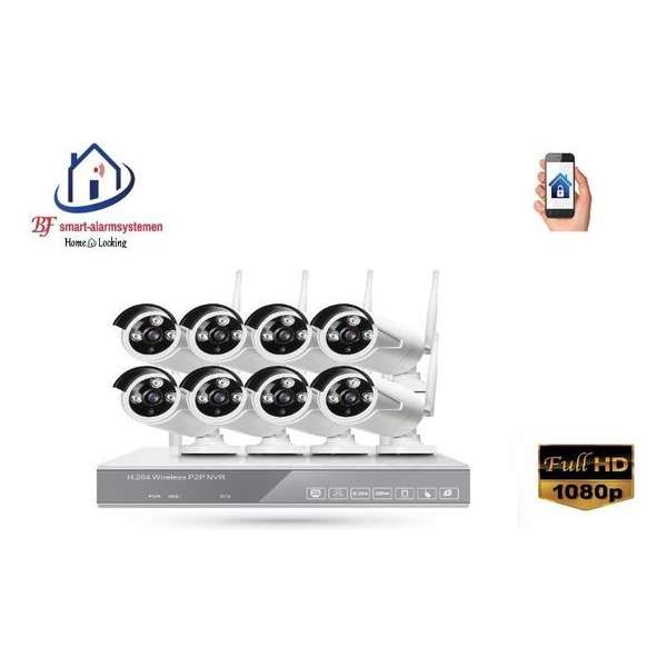 Home-Locking draadloos ip-camerasysteem met bewegingsdetectie en met 8 buiten camera's 1080P  2.0MP NVR draadloos CS-8-481