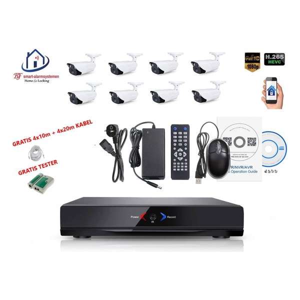 Home-Locking camerasysteem met NVR 2.0MP H265 POE en 8 buitencamera's 2.0MP CS-8-1410