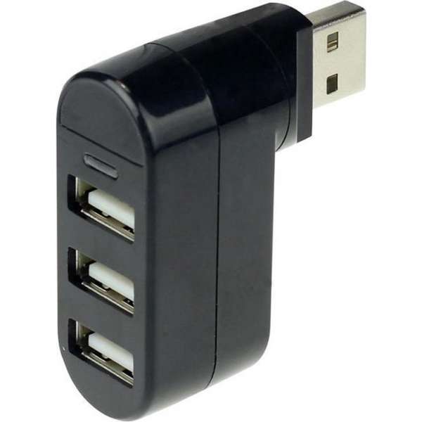 Draaibare 3 Poorts USB Hub / Switch / Splitter / Verdeler - Plug & Play - Zwart