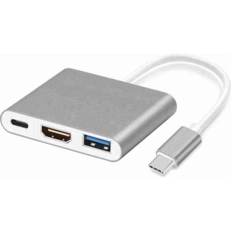 USB-C hub zilver met HDMI (4K/30hz) voor Macbook , USB 3.0 & USB-CUSB-C hub zilver met HDMI, USB 3.0 & USB-C-LOUZIR