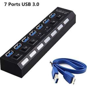 MMOBIEL Super Speed 7 Ports 3.0 USB hub - Multi Oplaadadapter - Aan/Uit Knop - Led Verlichting