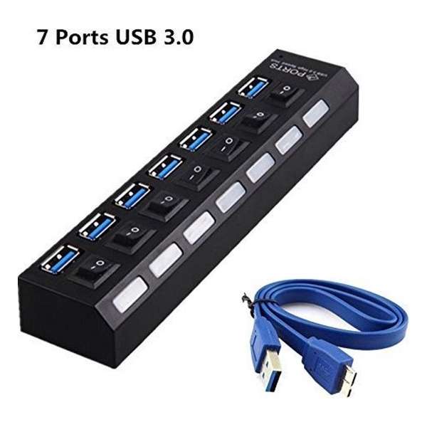 MMOBIEL Super Speed 7 Ports 3.0 USB hub - Multi Oplaadadapter - Aan/Uit Knop - Led Verlichting