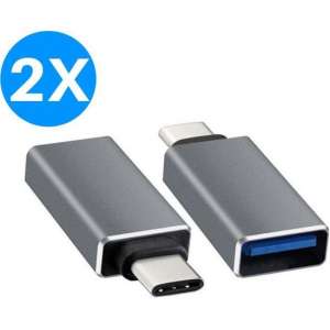 USB-C naar USB-A Adapter Converter - Opzetstuk - geschikt voor MacBook en andere USB-C apparaten - Universeel - Grijs - 2 stuks