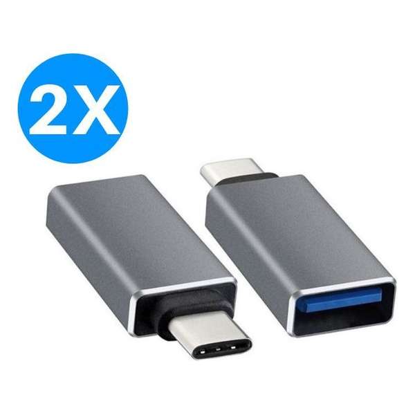 USB-C naar USB-A Adapter Converter - Opzetstuk - geschikt voor MacBook en andere USB-C apparaten - Universeel - Grijs - 2 stuks