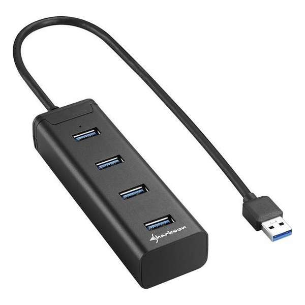 Sharkoon 4-Port USB 3.0 Aluminium Hub zwart