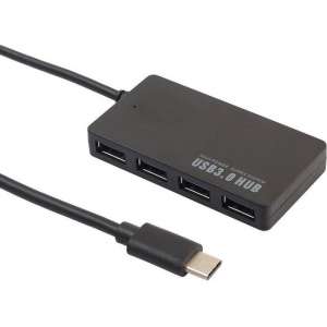 XIB Hub-C Hub 4-in-1 / 1x USB-C naar 4x USB 3.0 / Ultra dun / 5Gbps - Zwart