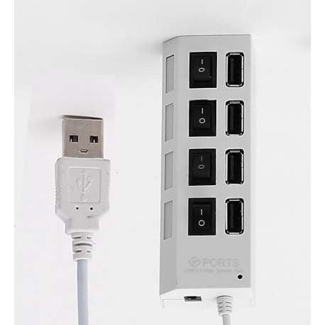 4 Poort Wit Multi USB 2.0 Hub Splitter Verdeler Switch - Voor Laptop / Apple Mac / Macbook & Windows -