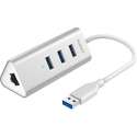 Aukey CB-H32 USB 3.0 Hub 3-poort met 1 Ethernet-verbinding voor Win XP / Vista / 7/8/10, Apple Mac OS Silver