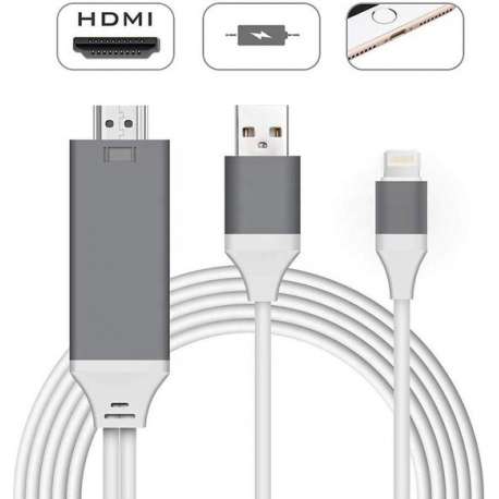 Multifuctionele 8 Pins Lightning naar HDMI FULL HD Kabel + USB 3.0 (power delivery) - Hub – Apple Iphone/Ipad - Wit/Grijs