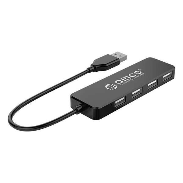 Orico USB 2.0 Hub met 4 USB-A poorten - extra dun - zwart