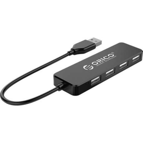 Orico USB 2.0 Hub met 4 USB-A poorten - extra dun - zwart