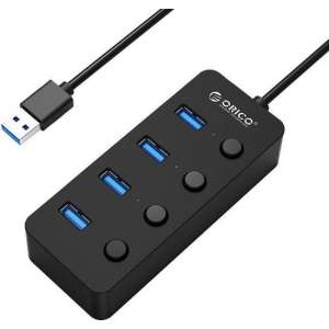 Orico  USB 3.0 Hub   4 USB 3.0 poorten - Aan/uit schakelaars - Zwart