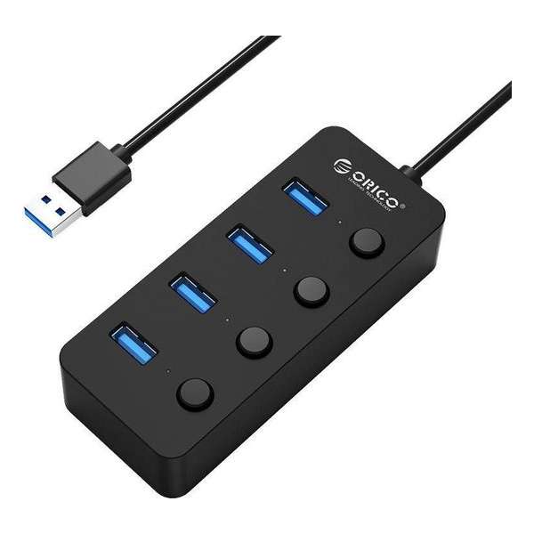 Orico  USB 3.0 Hub   4 USB 3.0 poorten - Aan/uit schakelaars - Zwart