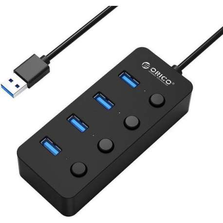 Orico  USB 3.0 Hub   4 USB 3.0 poorten - Aan/uit schakelaars - Zwart