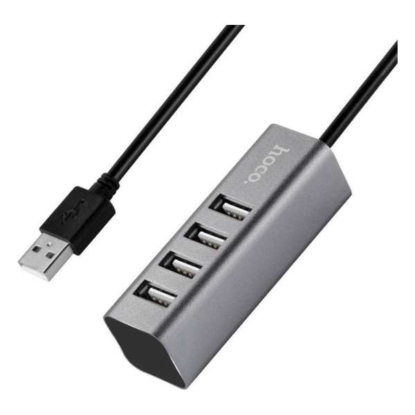 Hoco - USB 2.0 HUB 4 poorten Grijs