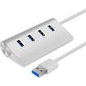 Supersnelle 4 Poorts USB 3.0 Hub / Switch / Splitter / Verdeler - Compatibel Met Windows PC Laptop & Apple Mac - Aluminium Look