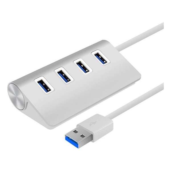 Supersnelle 4 Poorts USB 3.0 Hub / Switch / Splitter / Verdeler - Compatibel Met Windows PC Laptop & Apple Mac - Aluminium Look