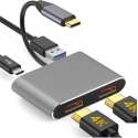 DrPhone Type C naar HDMI Adapter (2x HDMI)  4K - USB 3.0-poort & USB C PD (power delivery Laden) - Tot 2 schermen aansluiten