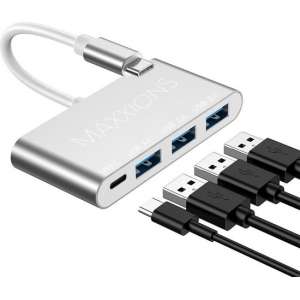 Maxxions USB-C Hub Splitter Adapter met ingangen: 1x USB-C en 3x USB-A 3.0 - Zilver