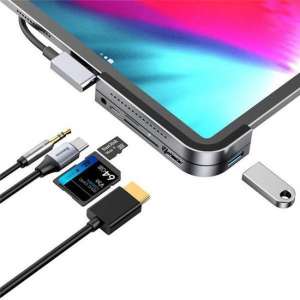 6 in 1 Multifunctionele iPad Pro Hub Type-C naar 4K HD/ USB 3.0/ SD/Micro SD/ USB C PD/ 3.5mm Audio Jack