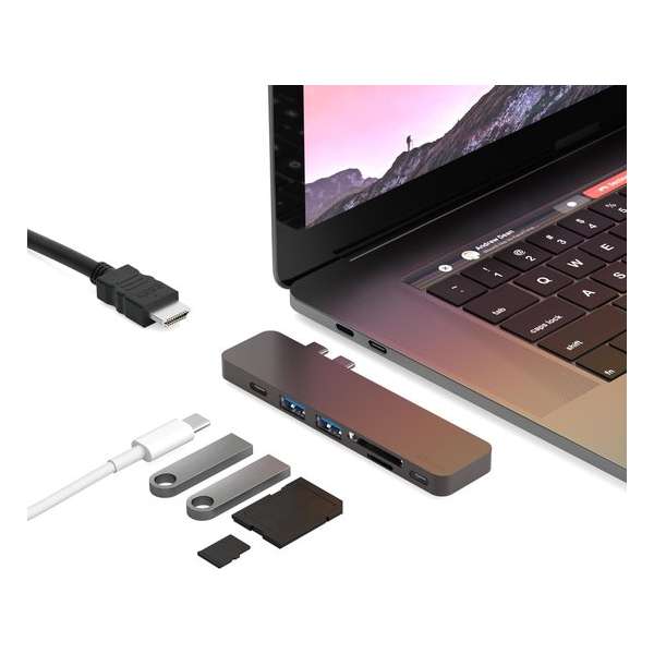 iMounts USB-C hub Macbook Air/Pro - HDMI - Thunderbolt 3 - Space Gray