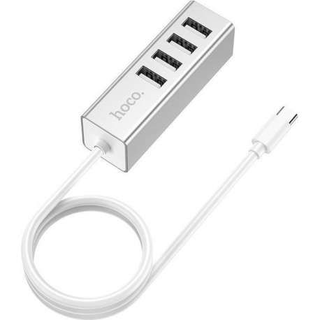 HOCO HB1 USB-C naar 4-Poort USB 2.0 Hub Zilver