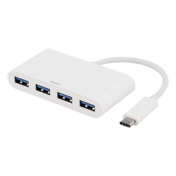 DELTACO USBC-HUB1 USB-C naar 4 x USB 3.1 HUB 5 Gbps wit