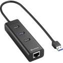 Sharkoon 3-Port USB 3.0 Aluminium Hub + RJ-45 Ethernet Adapter - Zwart