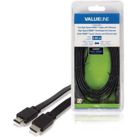 Valueline VLVB34100B20 Platte High Speed Hdmi-kabel met Ethernet Hdmi-connector - Hdmi-connector 2,00 M Zwart