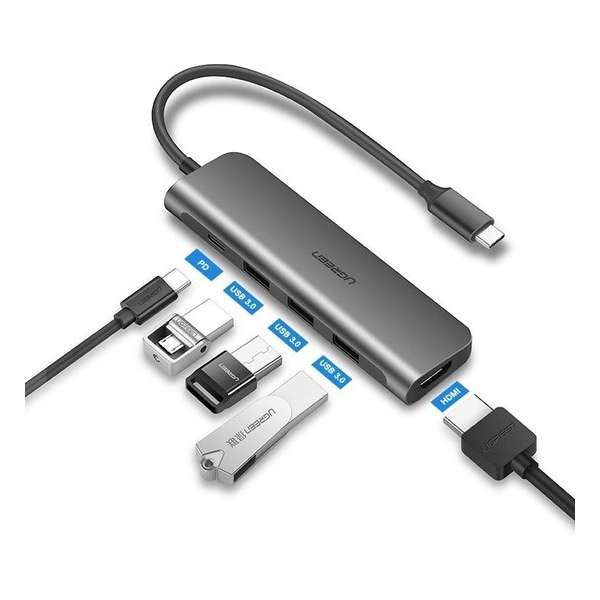 USB-C Hub voor MacBook (Thunderbolt 3) met HDMI 4K, 3x USB3.0 en USB-C oplaadpoort