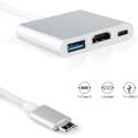 USB 3.1 Type-C 3 in 1 hub Converter naar HDMI Adapter 4K, 1x Type-C, 1x HDMI, 1x USB 3.0 - Zilver