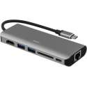 DELTACO USBC-1273 - USB-C Docking Station, HDMI, RJ45, USB 3.1, USB-C, SD kaart - aluminium, space grey