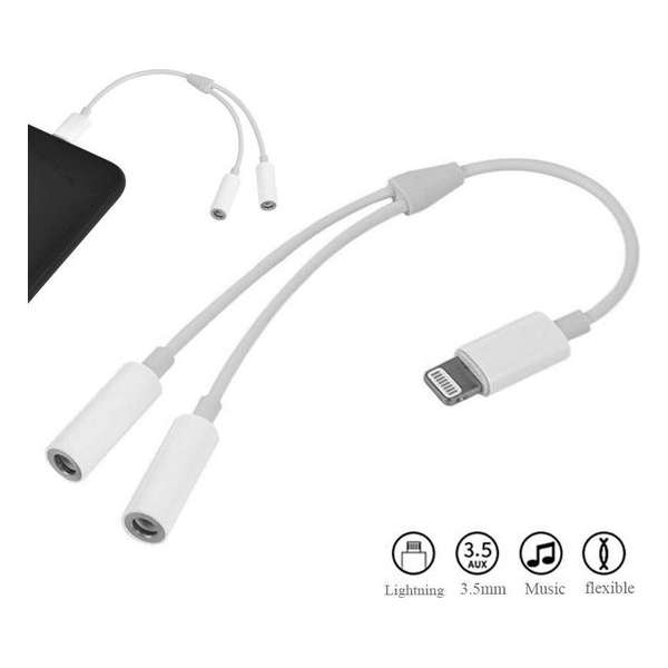 Lightning compatible 3.5mm jack Headphone splitter voor iPhone / iPod / iPad