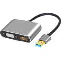 NÖRDIC USB-VGAHD, USB-A naar HDMI en VGA adapter, HD 1080P 60 Hz, Aluminium, Space grey