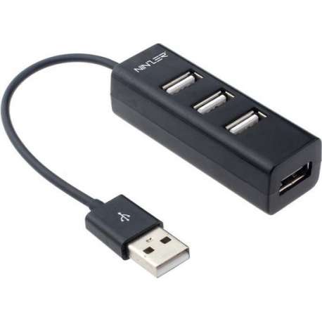 Ninzer® Mini USB Hub met 4 USB aansluitingen | Zwart