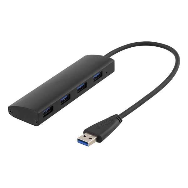 Deltaco UH-481 4-Poorts USB 3.0 hub Windows & macOS aluminium zwart