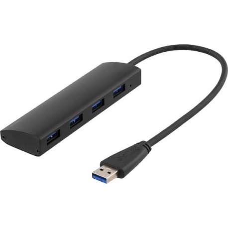 Deltaco UH-481 4-Poorts USB 3.0 hub Windows & macOS aluminium zwart