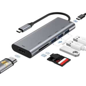 Tonor® USB Hub met 7 poorten - 4K/HDMI - LAN Gigibyte Ethernet - Geschikt voor Laptop, Smartphone, Tapblet, Desktop - USB 3.0