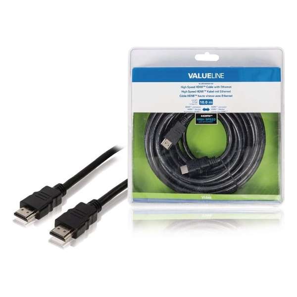Valueline VLVB34000B100 High Speed Hdmi-kabel met Ethernet Hdmi-connector - Hdmi-connector 10,0 M Zwart