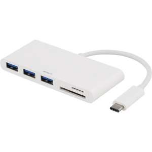 DELTACO USBC-HUB USB-C naar 3 x USB 3.1 HUB met ingebouwde microSD en SD kaartlezer adapter wit