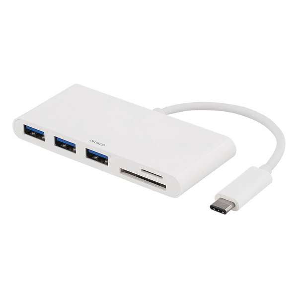 DELTACO USBC-HUB USB-C naar 3 x USB 3.1 HUB met ingebouwde microSD en SD kaartlezer adapter wit