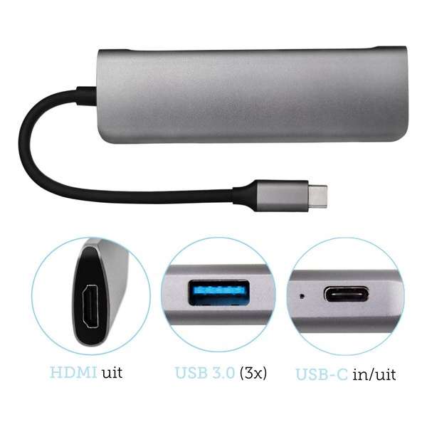 USB C Hub Multifunctioneel 5 in 1 - USB 3.0 (3x)- USB-C - HDMI - Geschikt voor Macbook & Windows Laptop met USB-C